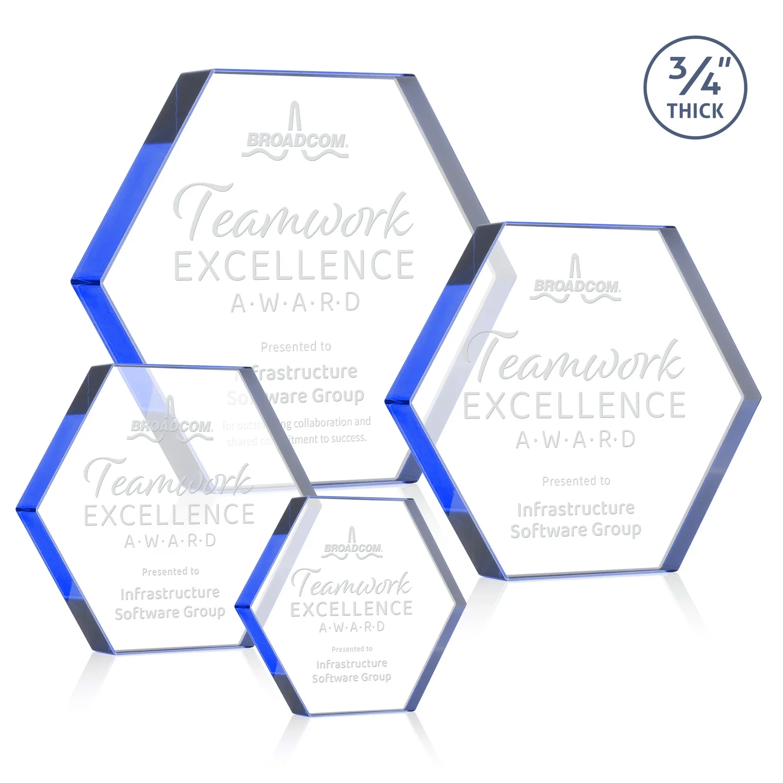 Personalized Starfire Crystal Hexagon Award in Multiple Colors, No Base, desk awards for team milestone celebrations