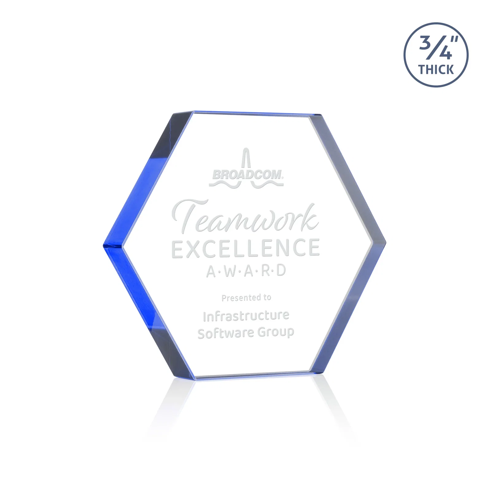 Personalized Starfire Crystal Hexagon Award in Multiple Colors, No Base, desk awards for donor appreciation