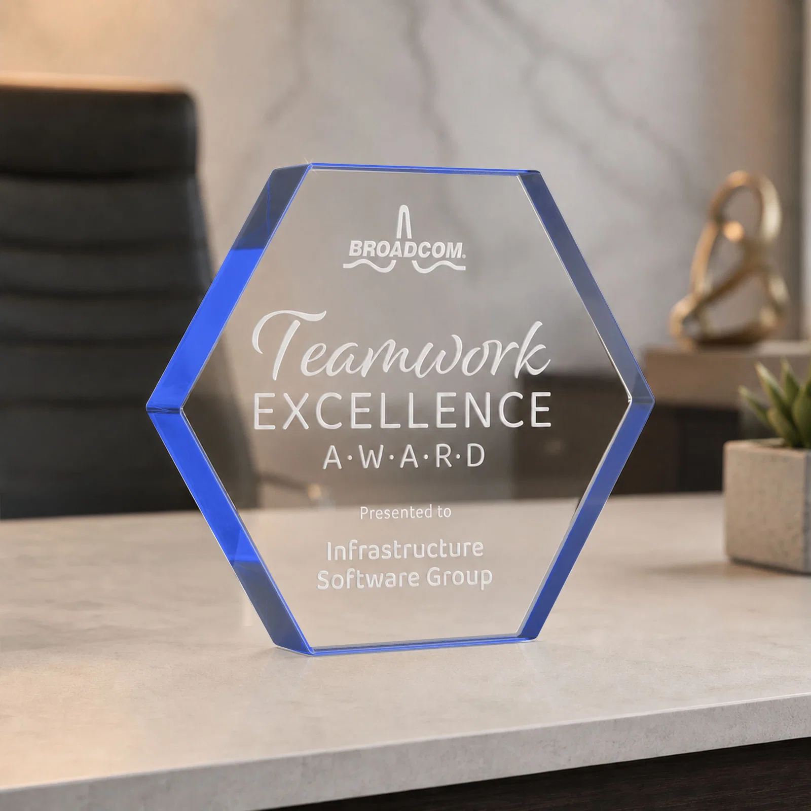 Personalized Starfire Crystal Hexagon Award in Multiple Colors, No Base, desk awards for dealer and partner awards