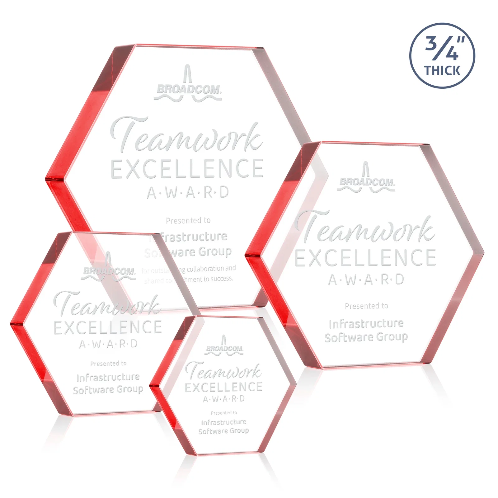 Personalized Starfire Crystal Hexagon Award in Multiple Colors, No Base, desk awards for company anniversary events