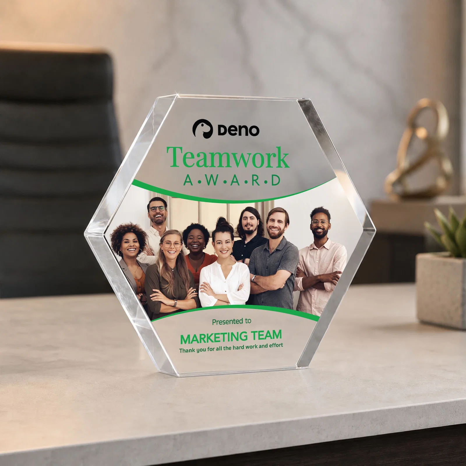 Promotional Starfire Crystal Hexagon Award in Multiple Colors, No Base, desk awards for dealer and partner awards