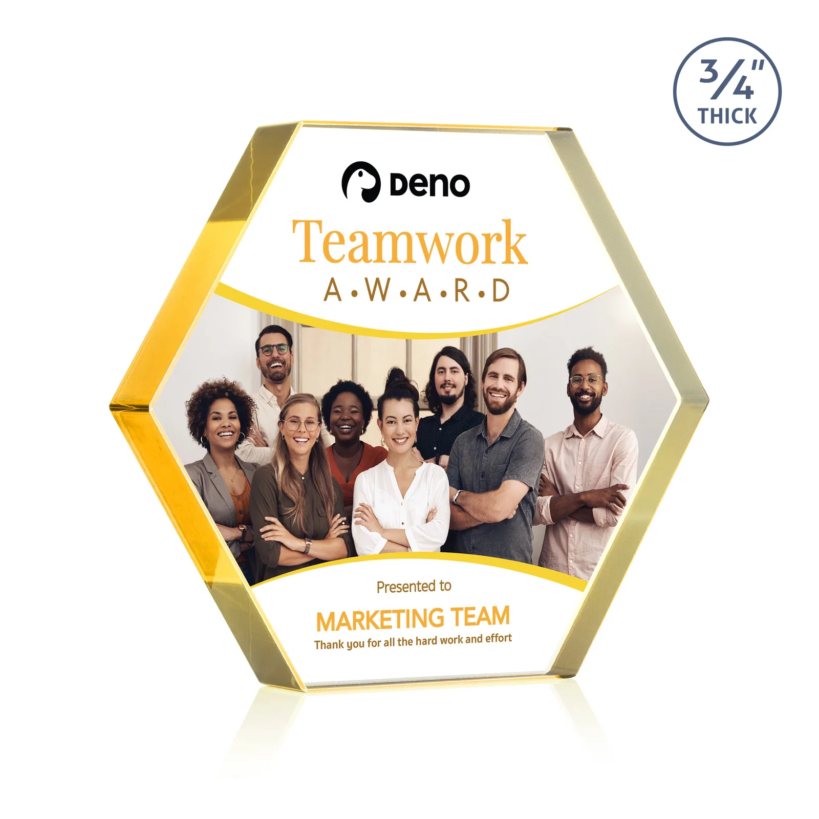 Branded Starfire Crystal Hexagon Award in Multiple Colors, No Base, desk awards for sales achievement awards