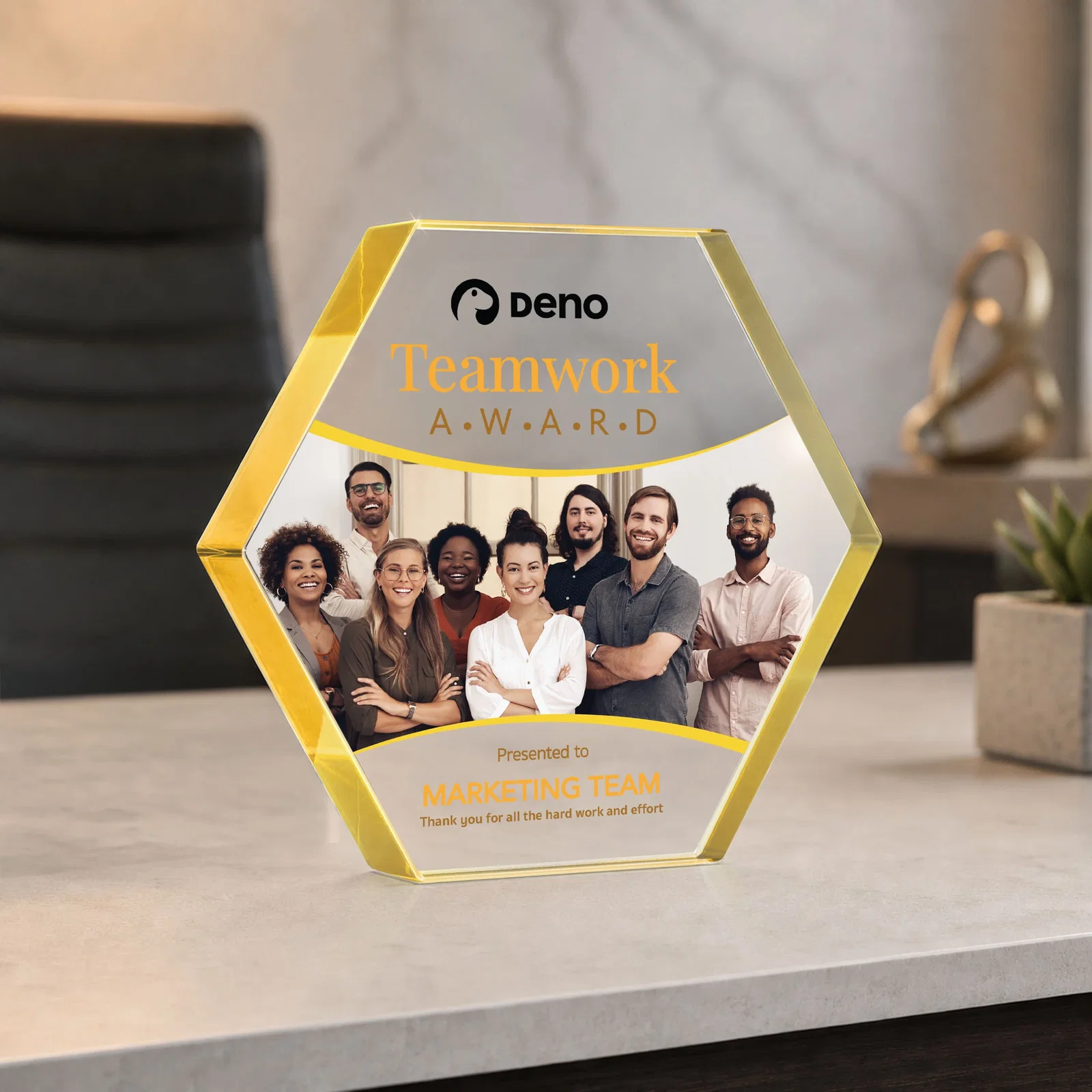 Branded Starfire Crystal Hexagon Award in Multiple Colors, No Base, desk awards for retirement presentations