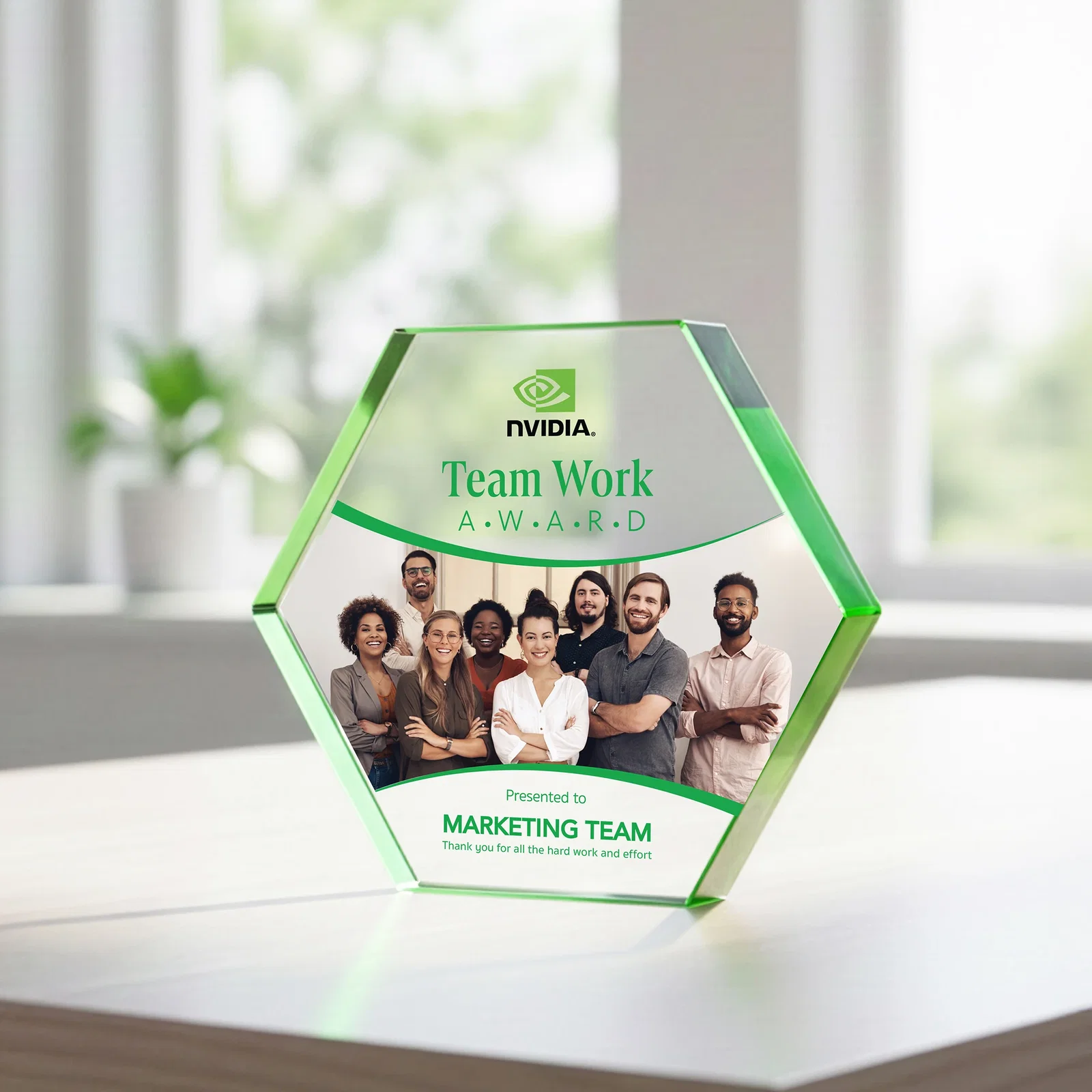 Branded Starfire Crystal Hexagon Award in Multiple Colors, No Base, desk awards for dealer and partner awards