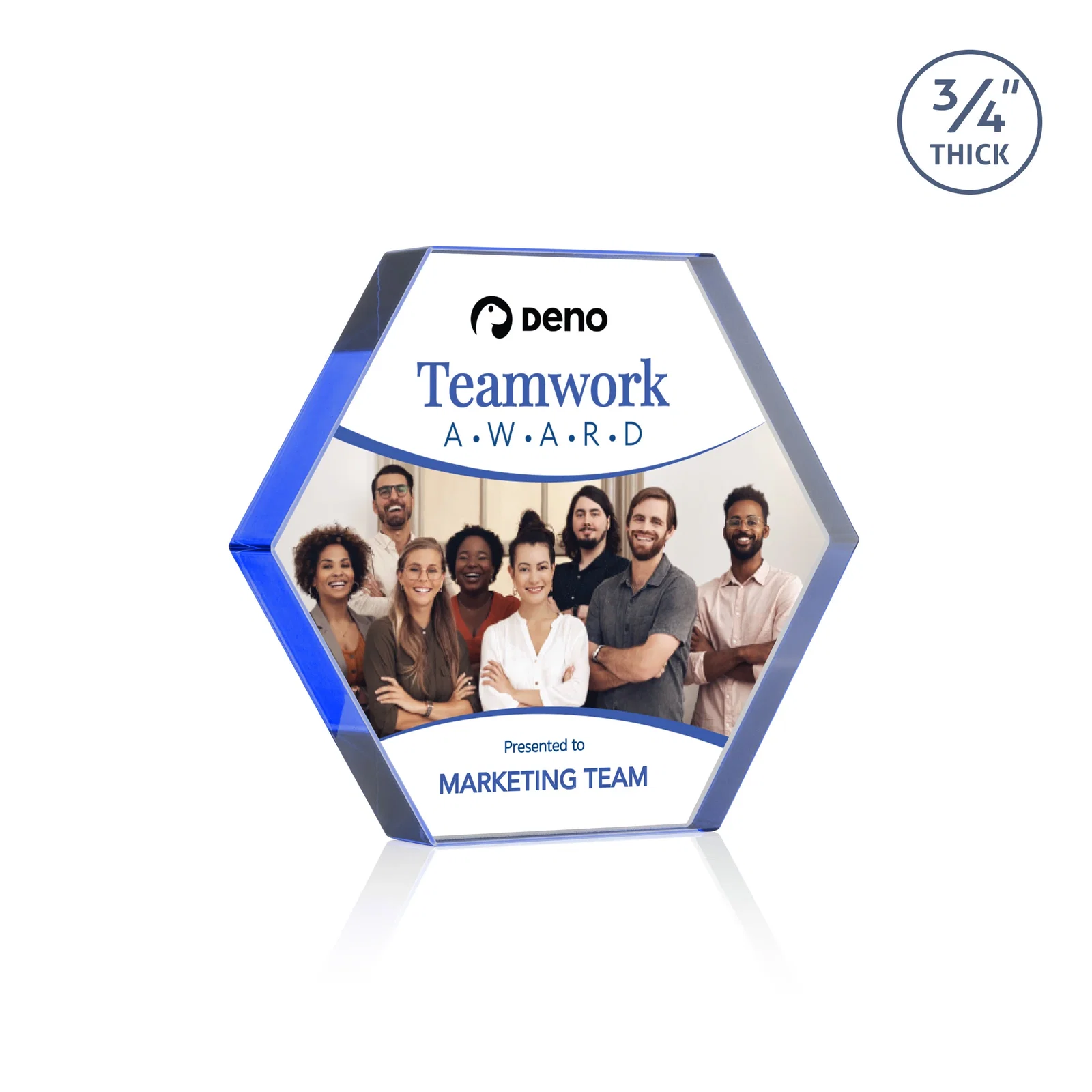 Custom printed Starfire Crystal Hexagon Award in Multiple Colors, No Base, desk awards for employee recognition