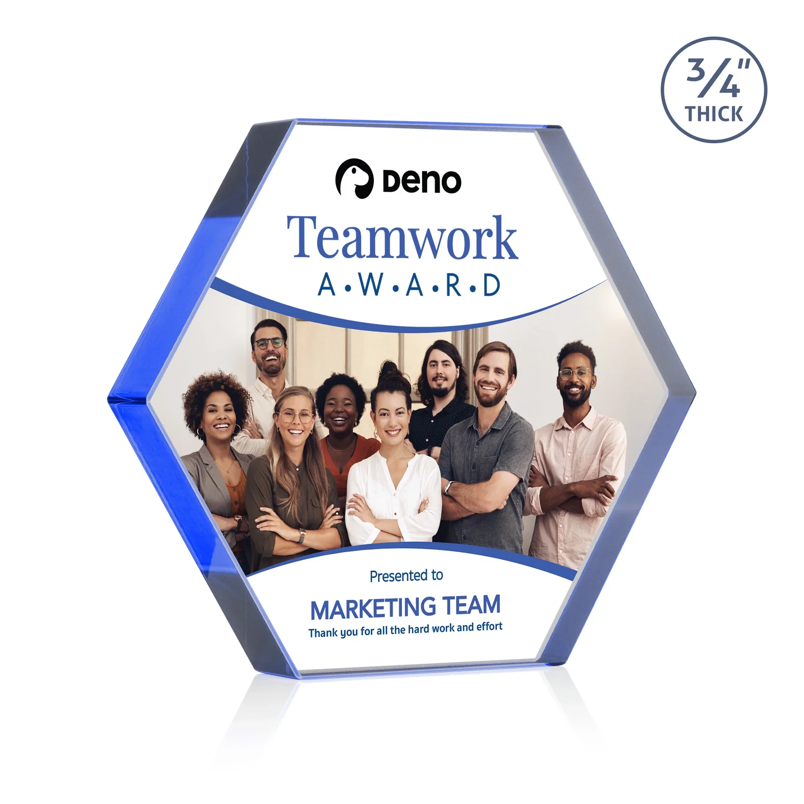 Custom printed Starfire Crystal Hexagon Award in Multiple Colors, No Base, desk awards for sales achievement awards