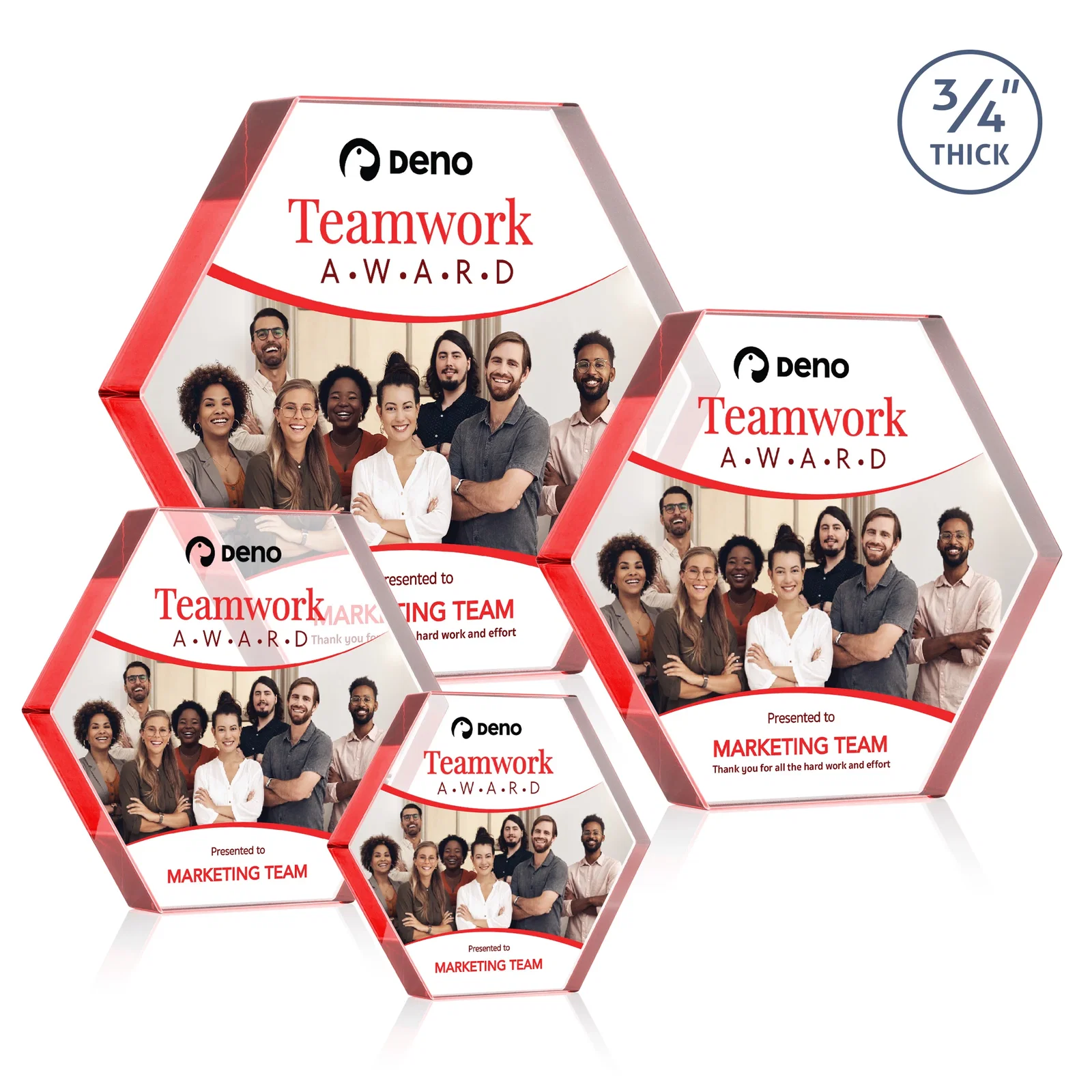 Custom printed Starfire Crystal Hexagon Award in Multiple Colors, No Base, desk awards for team milestone celebrations