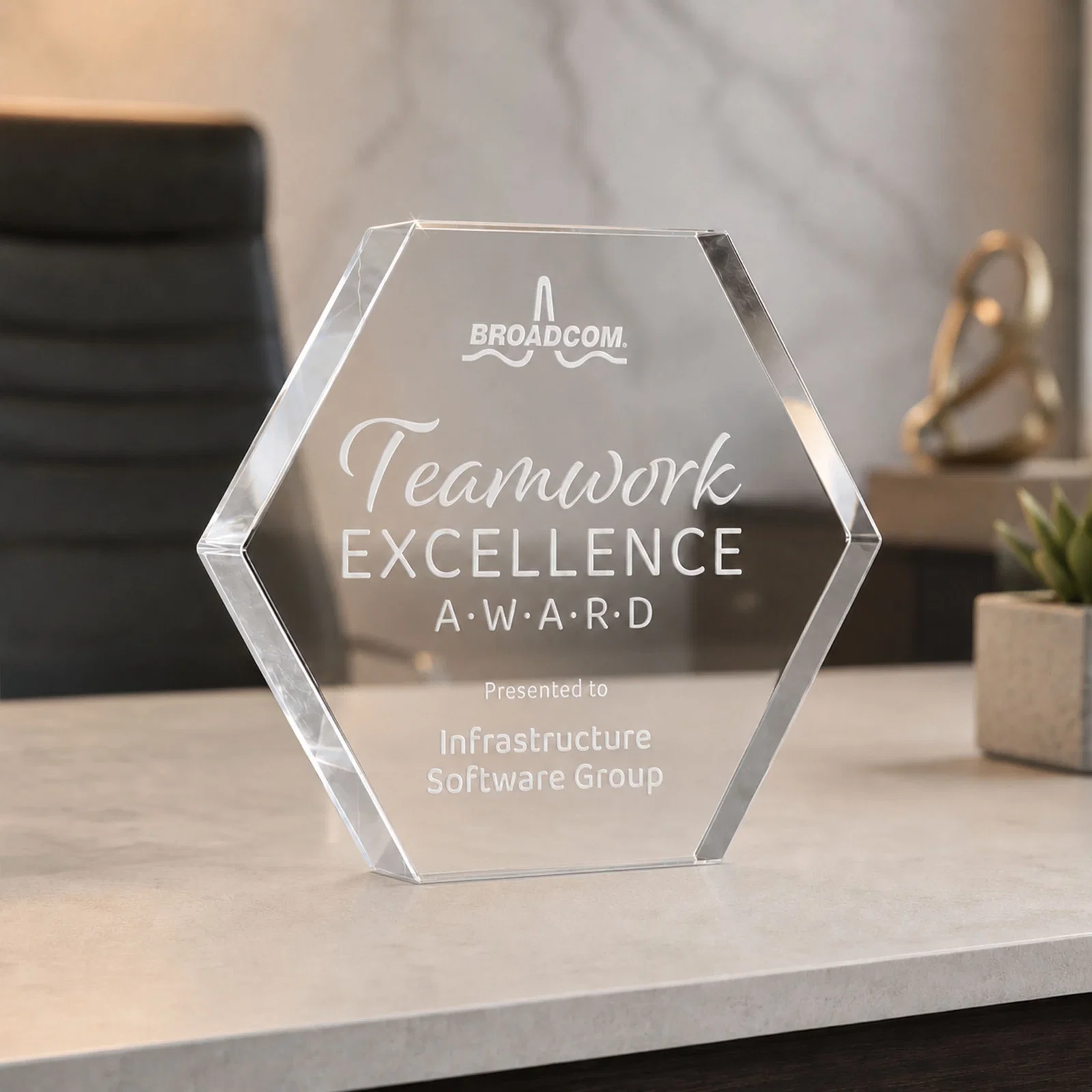 Custom Starfire Crystal Hexagon Award in Multiple Colors, No Base, desk awards for team milestone celebrations