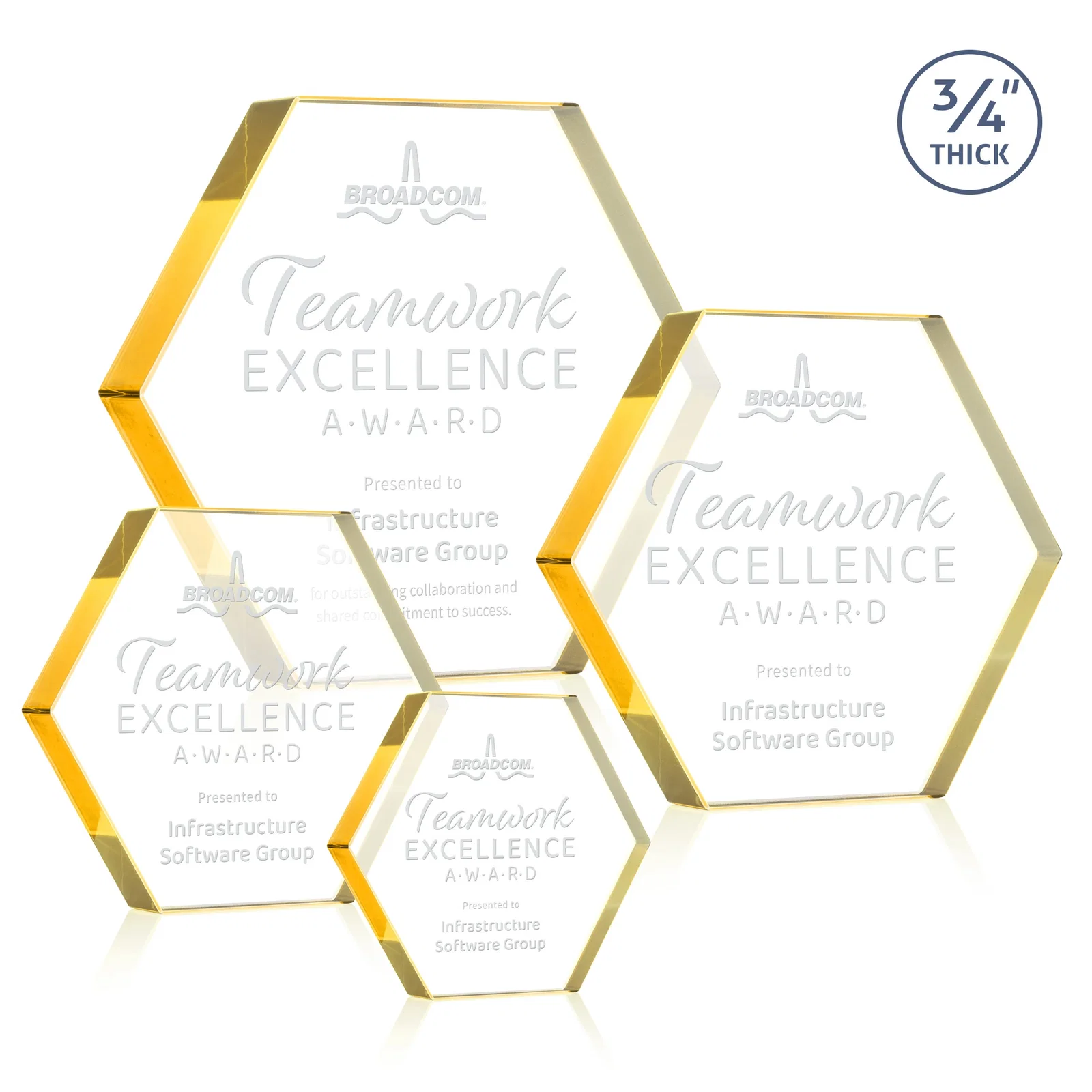 Custom Starfire Crystal Hexagon Award in Multiple Colors, No Base, desk awards for donor appreciation