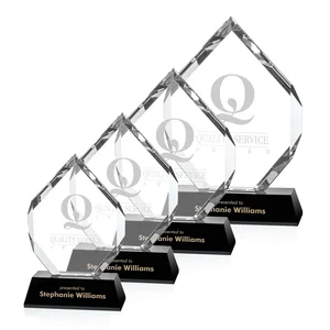 Hand-Faceted Optical Crystal Wedge Award on a Black Base
