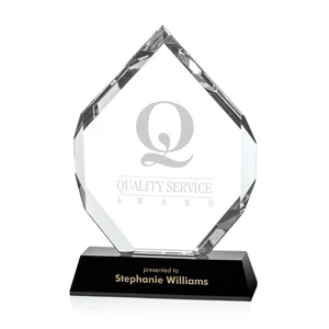 Hand-Faceted Optical Crystal Wedge Award on a Black Base