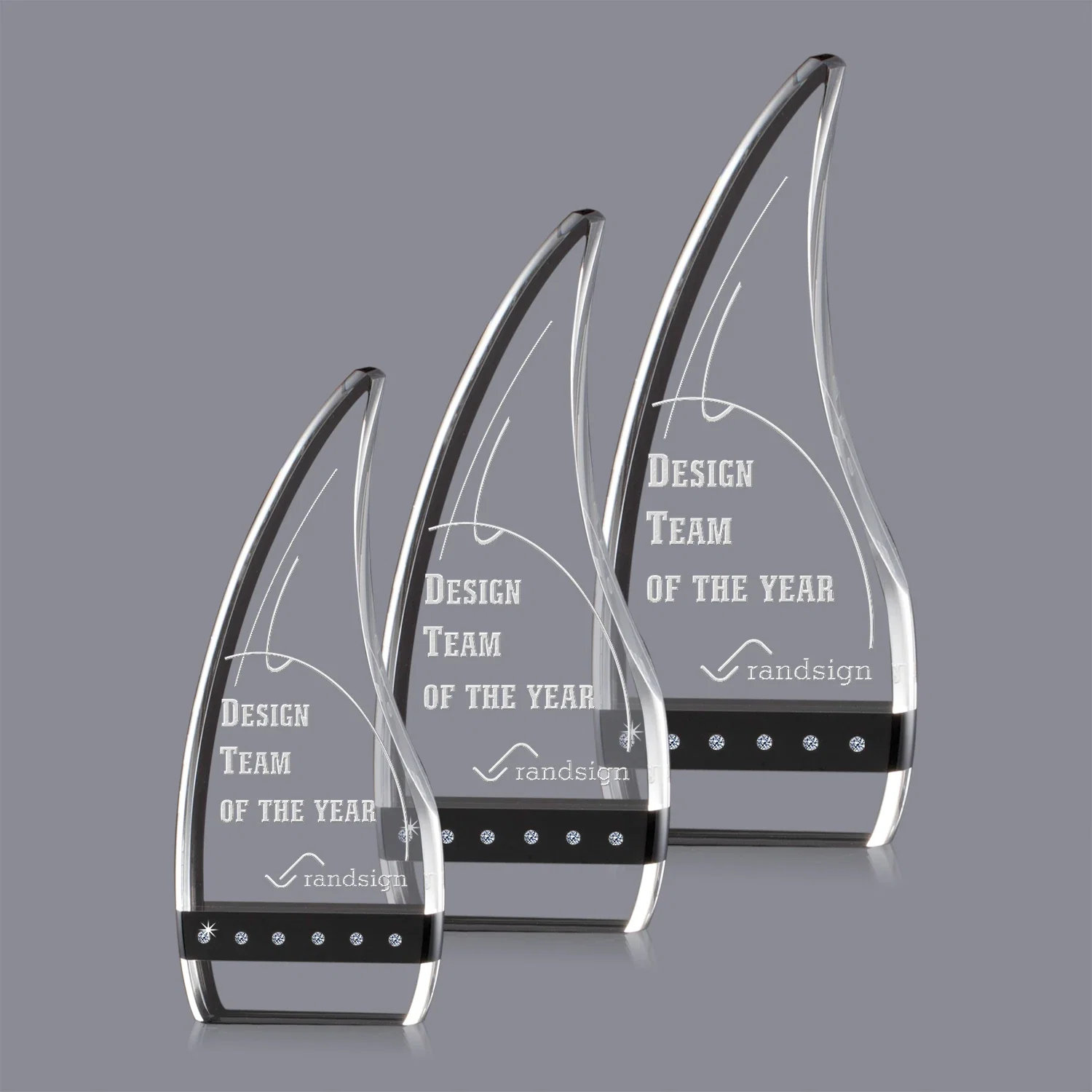Custom Optical Crystal Award With Black Accents, Diamond Gems, Two Colors for employee recognition
