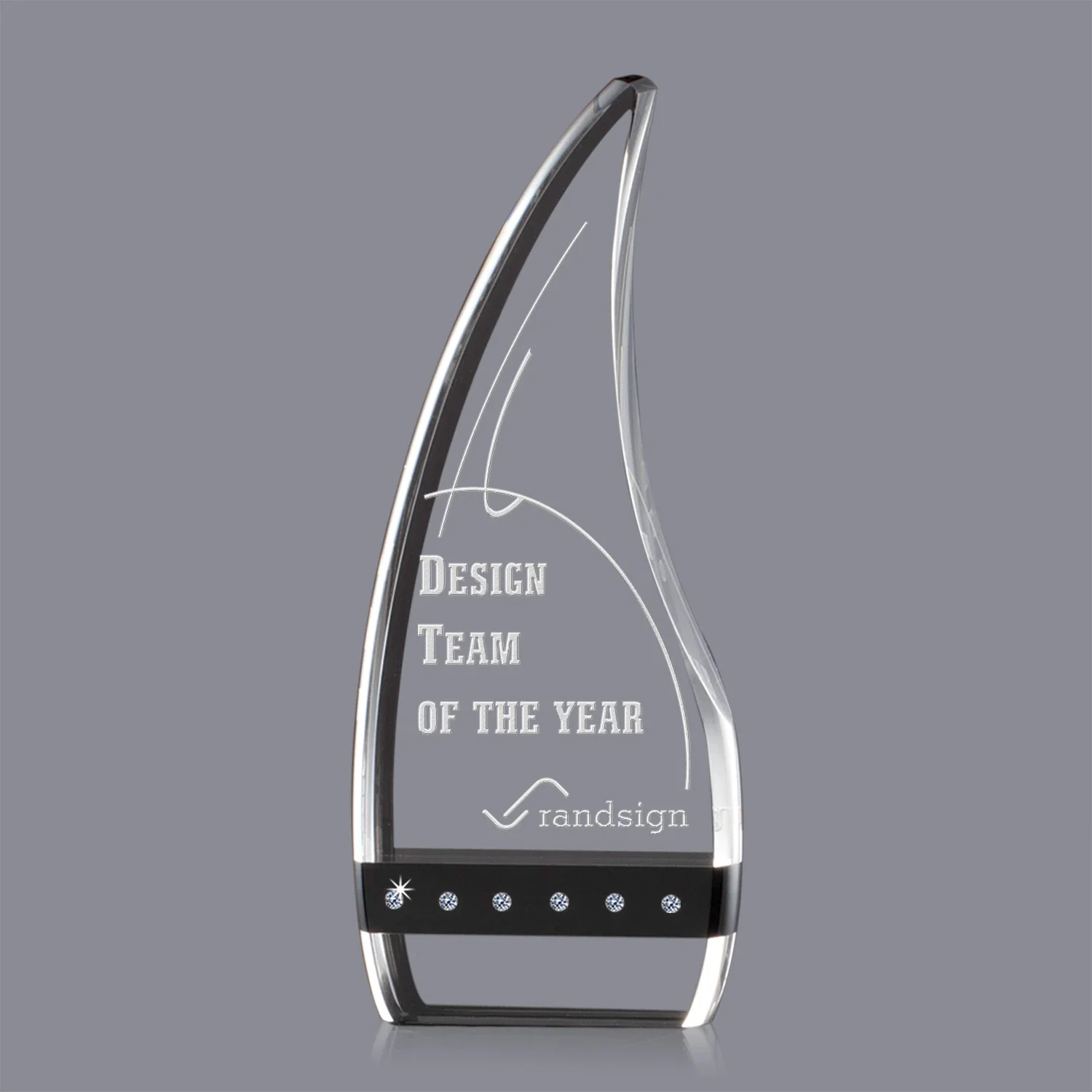 Custom Optical Crystal Award With Black Accents, Diamond Gems, Two Colors for service anniversary gifts