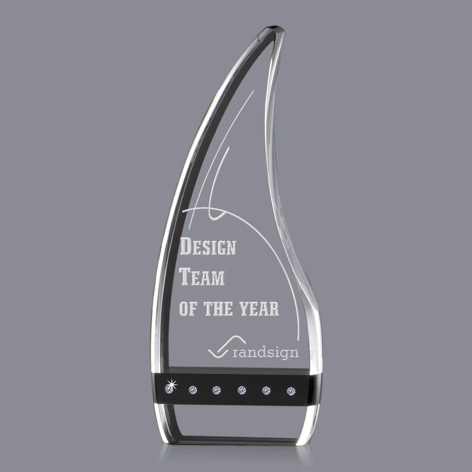 Custom Optical Crystal Award With Black Accents, Diamond Gems, Two Colors for sales achievement awards