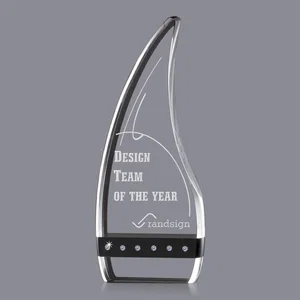 Optical Crystal Award With Black Accents, Diamond Gems, Two Colors