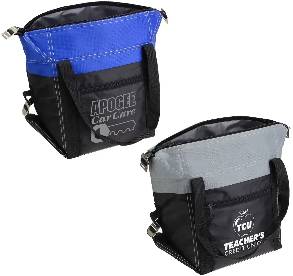 Glacier Convertible custom cooler bag front view, branded cooler that converts into three sizes