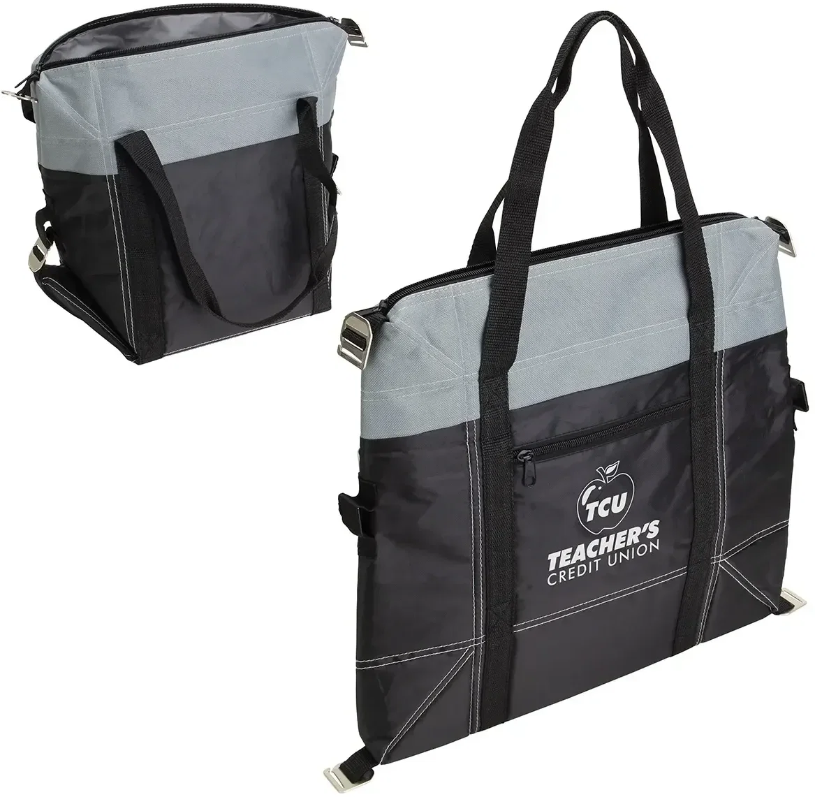 Branded Glacier convertible cooler bag angled view showing the insulated main compartment