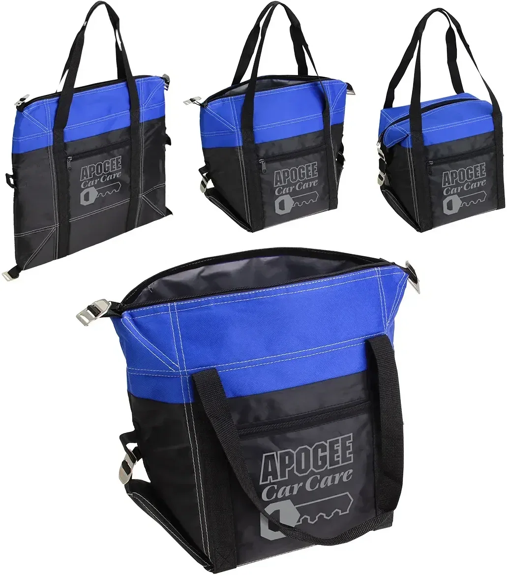 Glacier custom cooler bag shown converted to a second size for picnics and tailgates