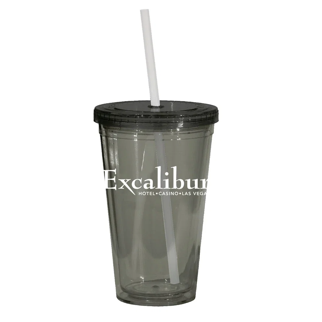 Glacier Double Wall 16 Oz Tumbler — Gray,Straw Color: Clear Straw — view 2