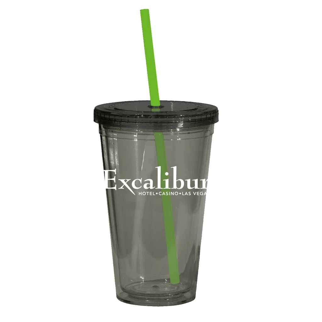 Glacier Double Wall 16 Oz Tumbler — Gray,Straw Color: Lime Green Straw — view 3