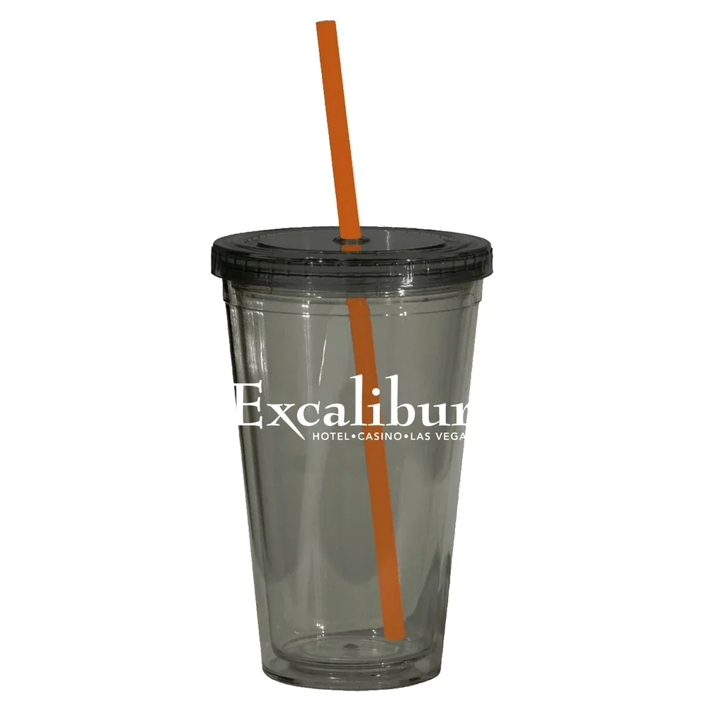 Glacier Double Wall 16 Oz Tumbler — Gray,Straw Color: Orange Straw — view 4