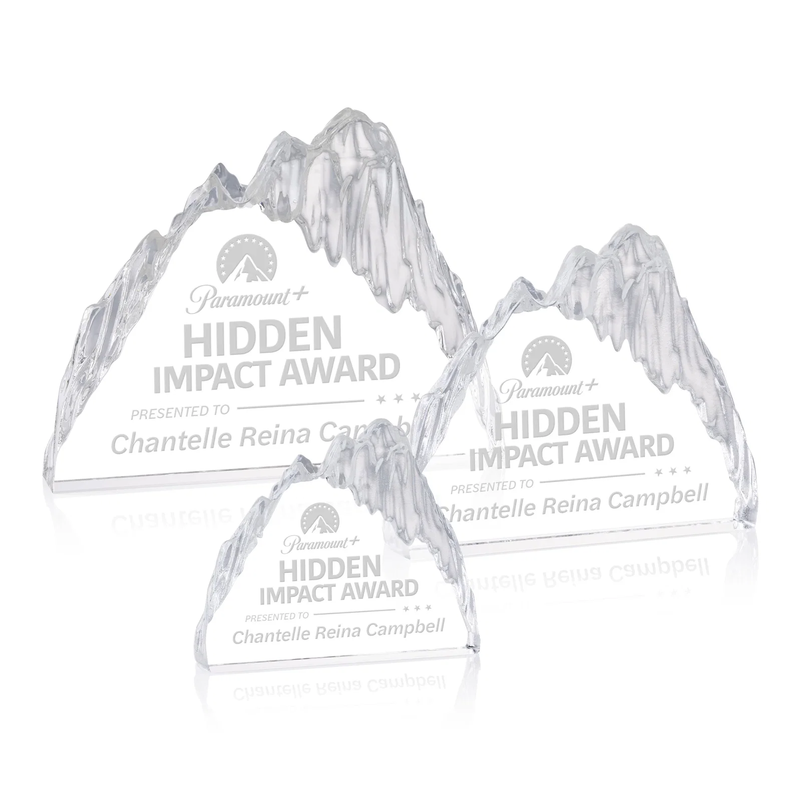 Custom Freestanding Optical Crystal Glacier Award With Ice-Carved Edges, awards for employee recognition