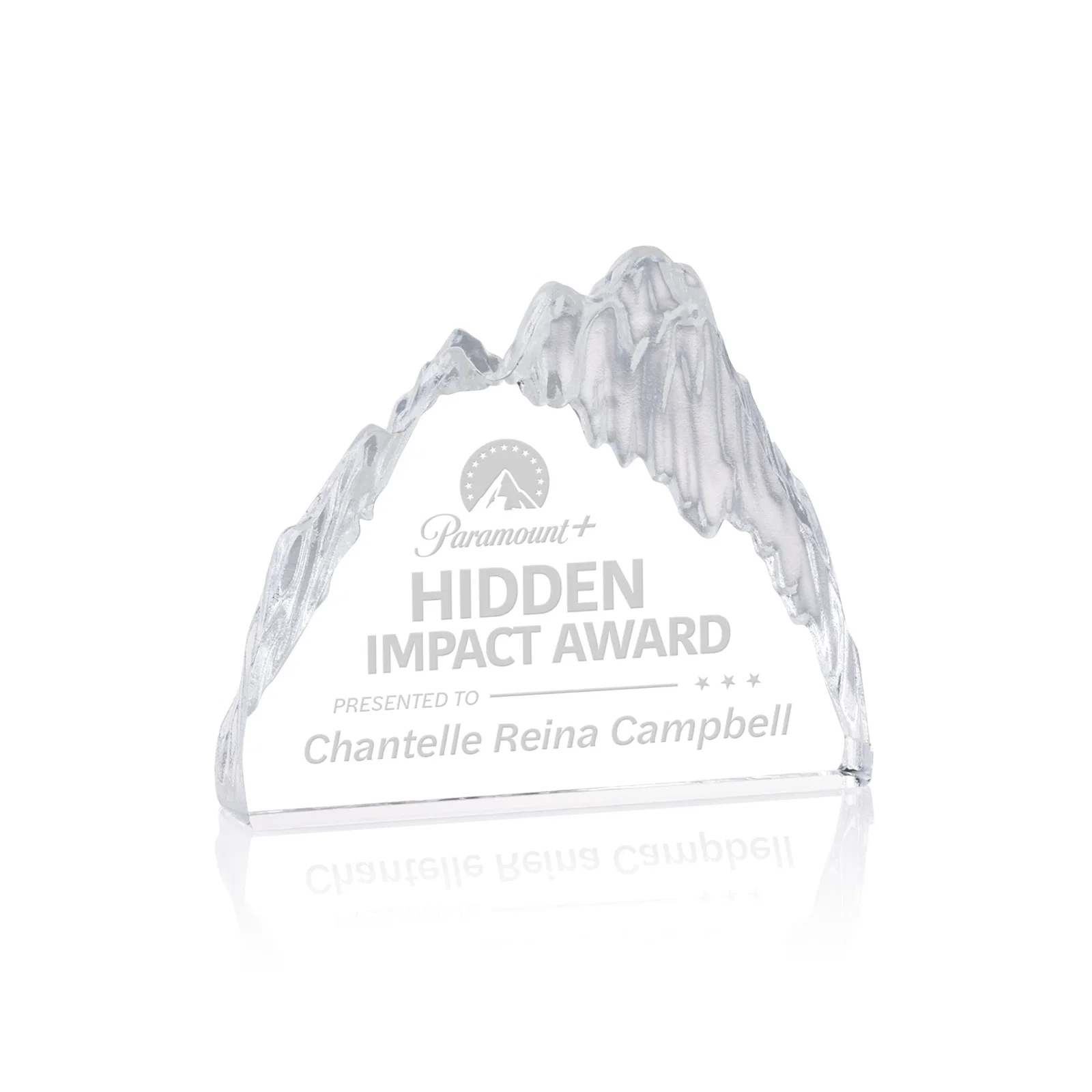 Custom Freestanding Optical Crystal Glacier Award With Ice-Carved Edges, awards for corporate award ceremonies