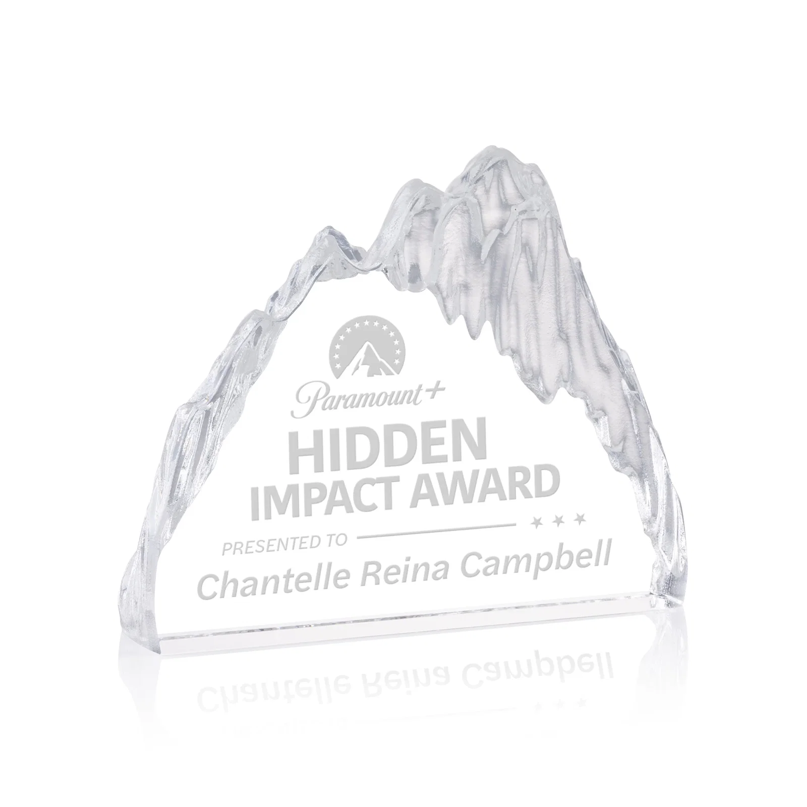 Custom Freestanding Optical Crystal Glacier Award With Ice-Carved Edges, awards for service anniversary gifts