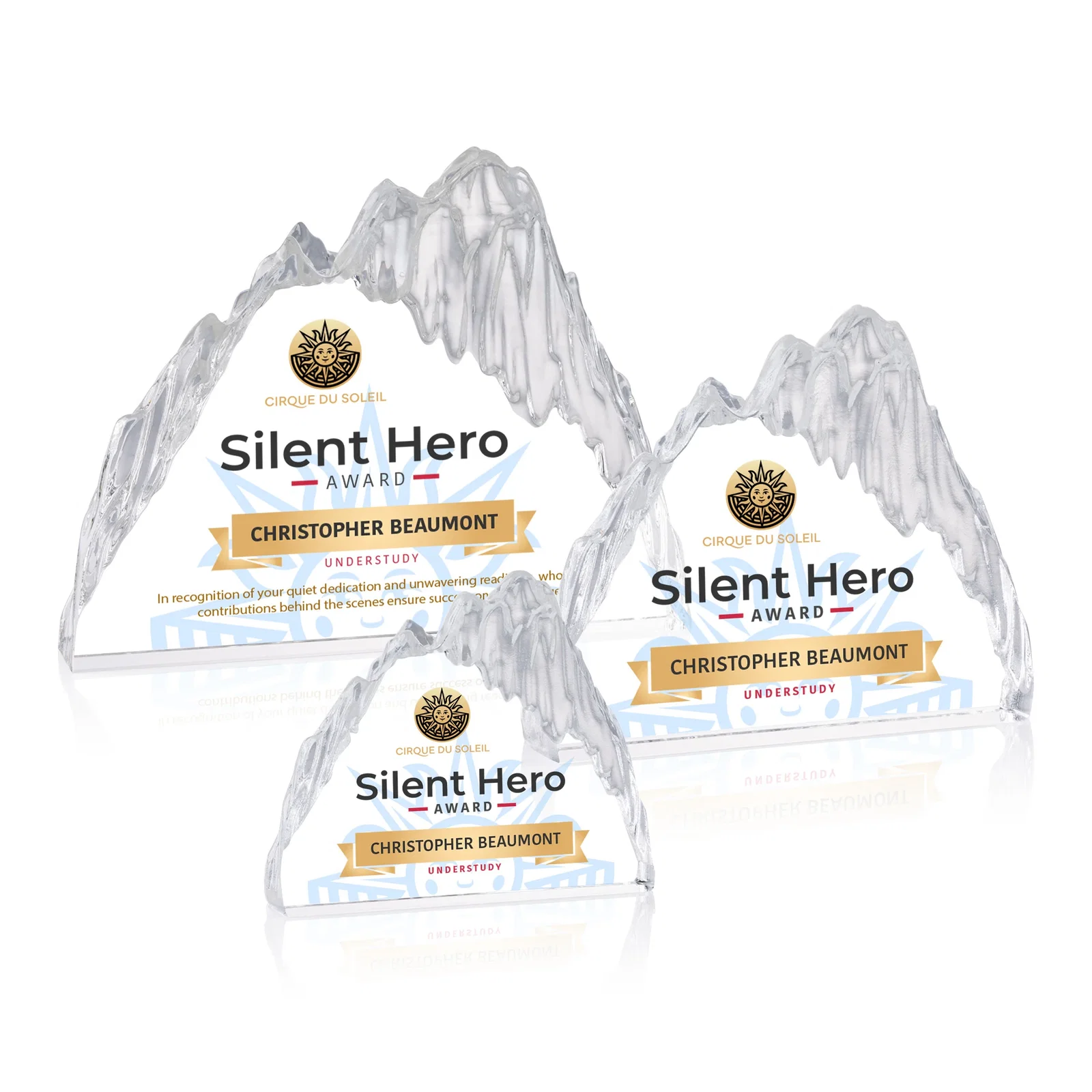 Custom Freestanding Optical Crystal Glacier Award With Ice-Carved Edges, awards for team milestone celebrations