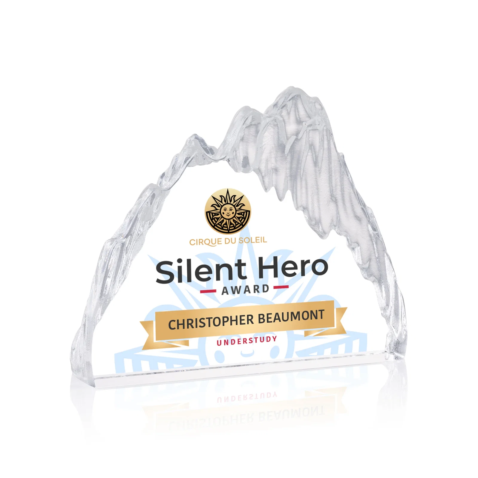 Custom Freestanding Optical Crystal Glacier Award With Ice-Carved Edges, awards for graduation ceremonies