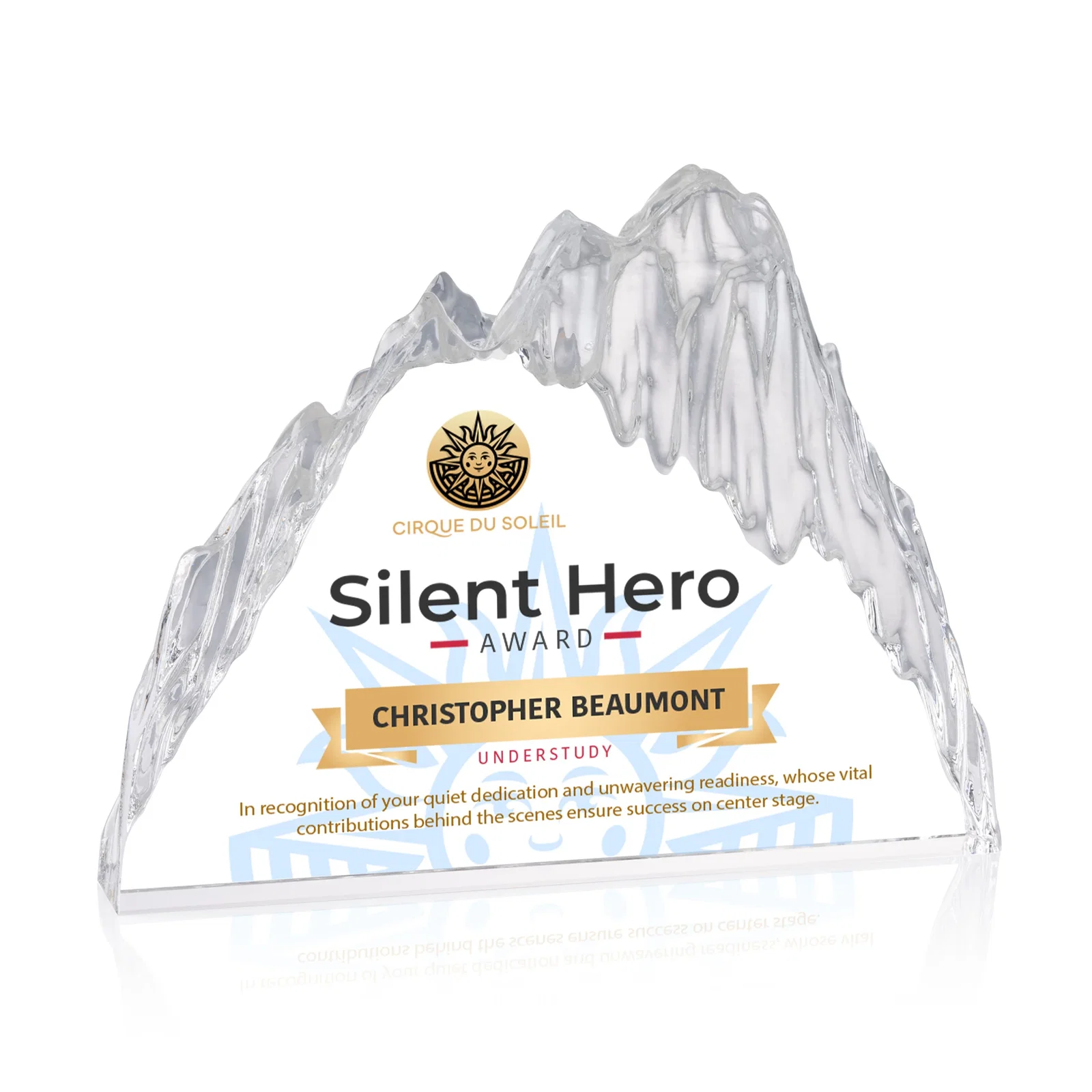 Custom Freestanding Optical Crystal Glacier Award With Ice-Carved Edges, awards for safety achievement programs