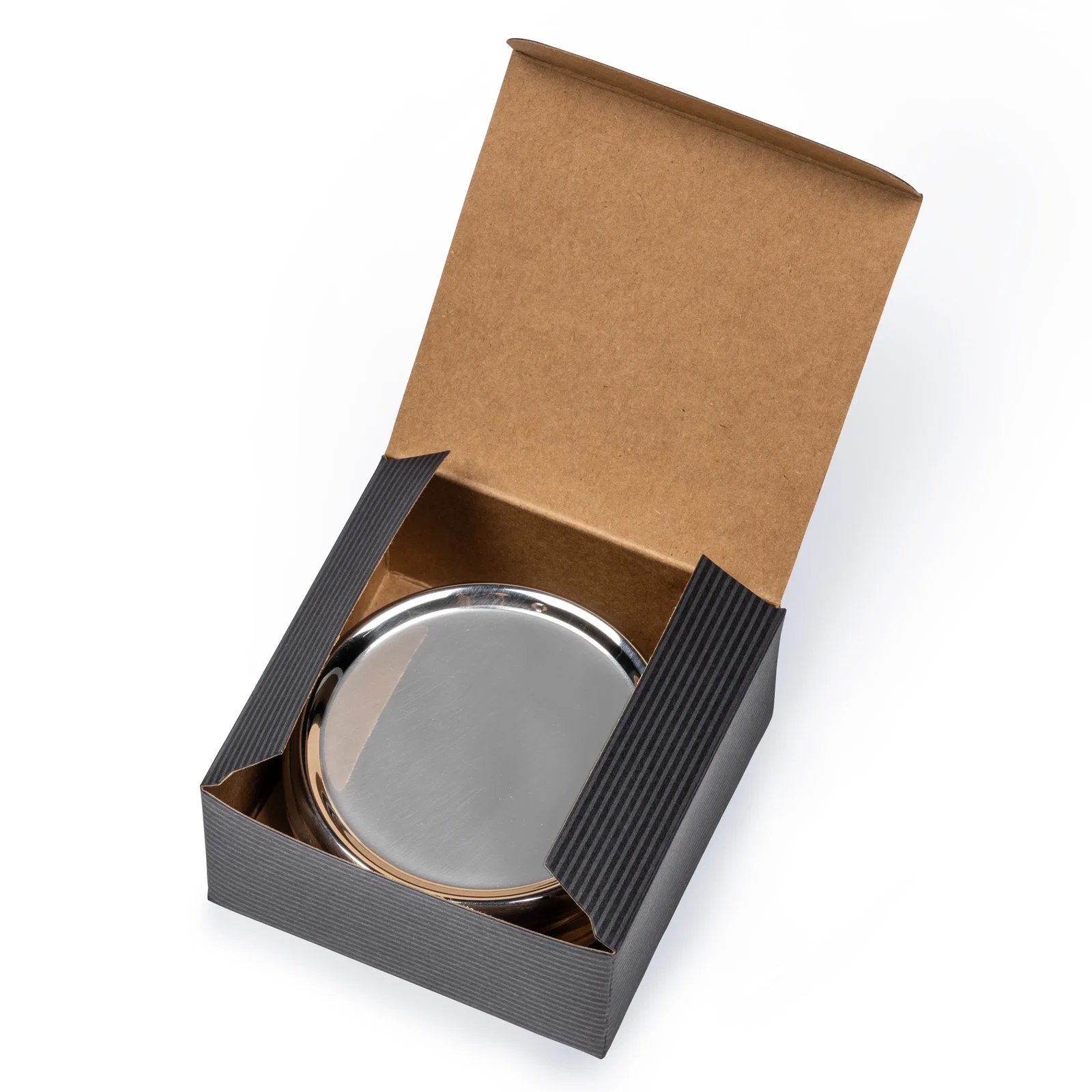 Glass Coaster Set with Stainless Rims on a Rosewood Stand — view 4