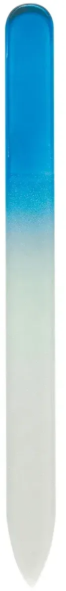 Glass nail file stored in a slim protective sleeve