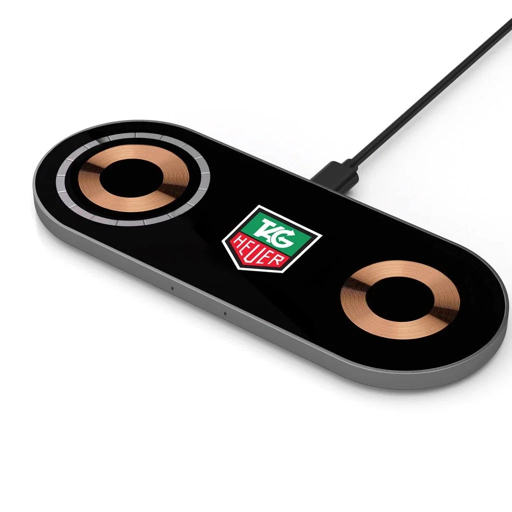 Glass Top Dual Wireless Charging Pad — Gun Metal / Black
