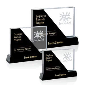 Black and Clear Optical Crystal Award with Diagonal Split