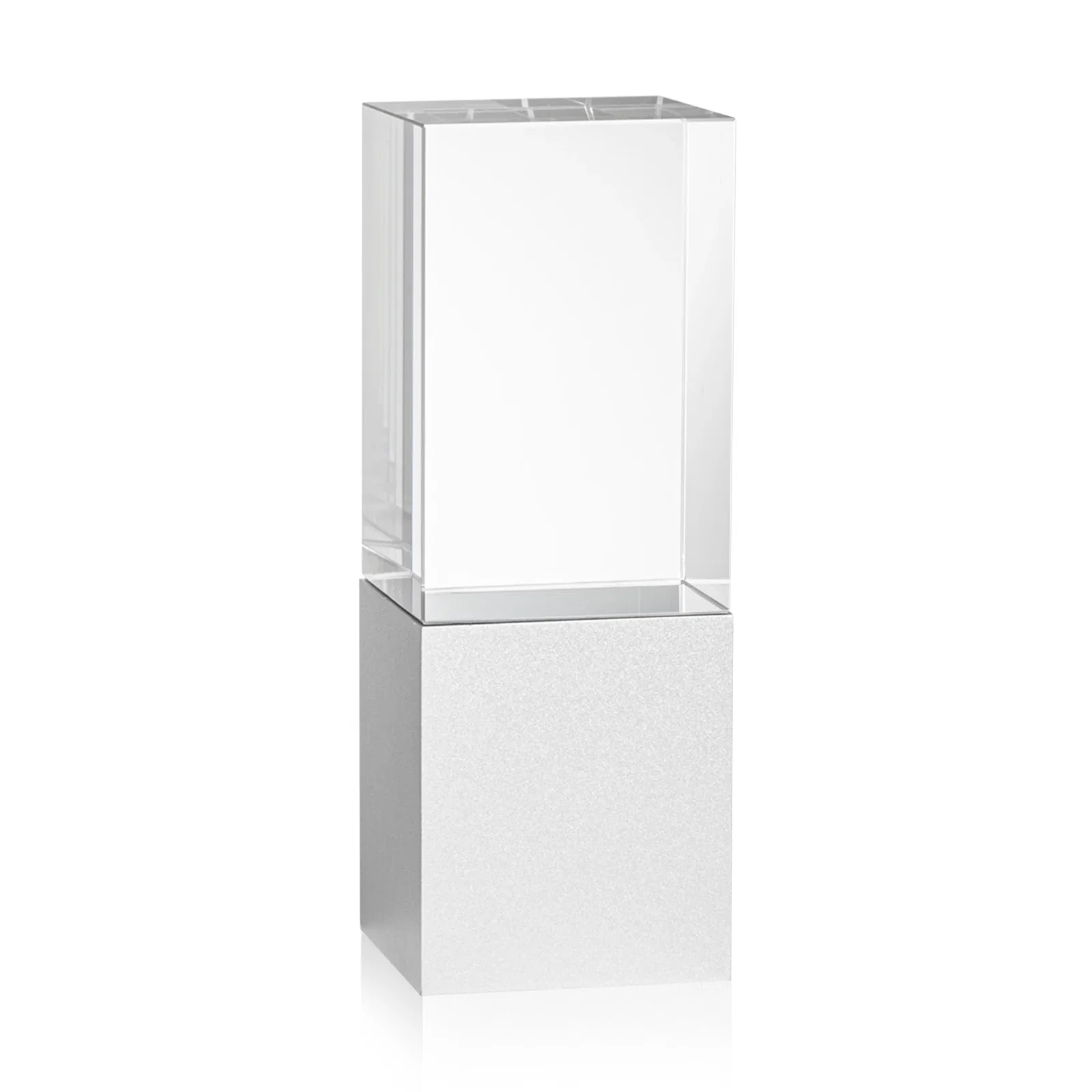Custom Optical Crystal Award on Brushed Aluminum Base, metal awards for company anniversary events
