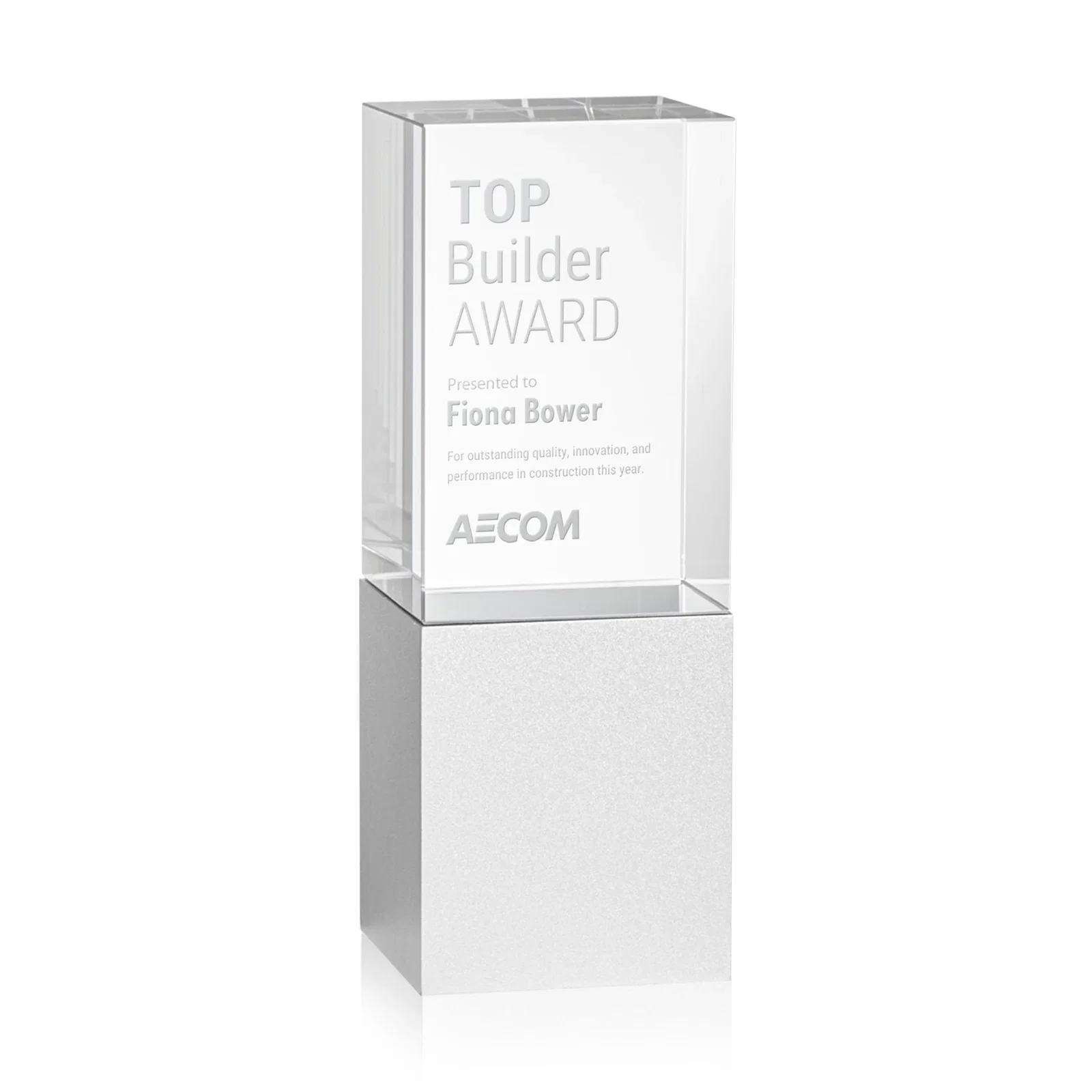 Custom Optical Crystal Award on Brushed Aluminum Base, metal awards for service anniversary gifts