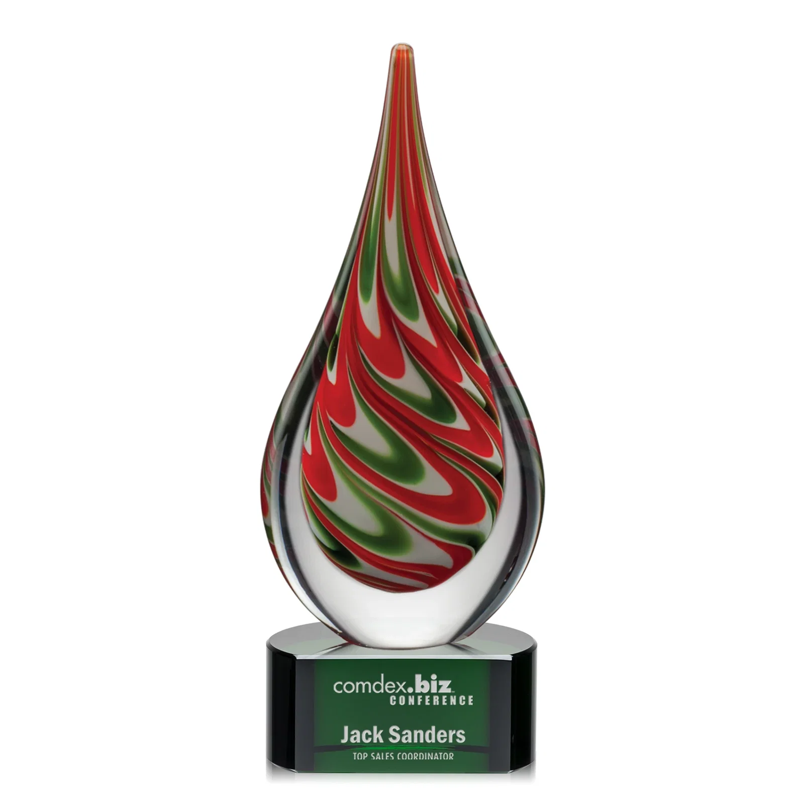 Custom Colored Veil Art Glass Teardrop Award on Optical Crystal Base for graduation ceremonies