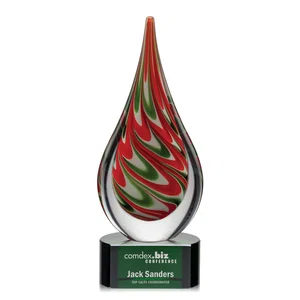 Colored Veil Art Glass Teardrop Award on Optical Crystal Base