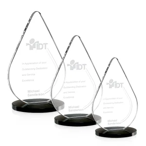Starfire Crystal Droplet Award on Rosewood-Toned Round Base