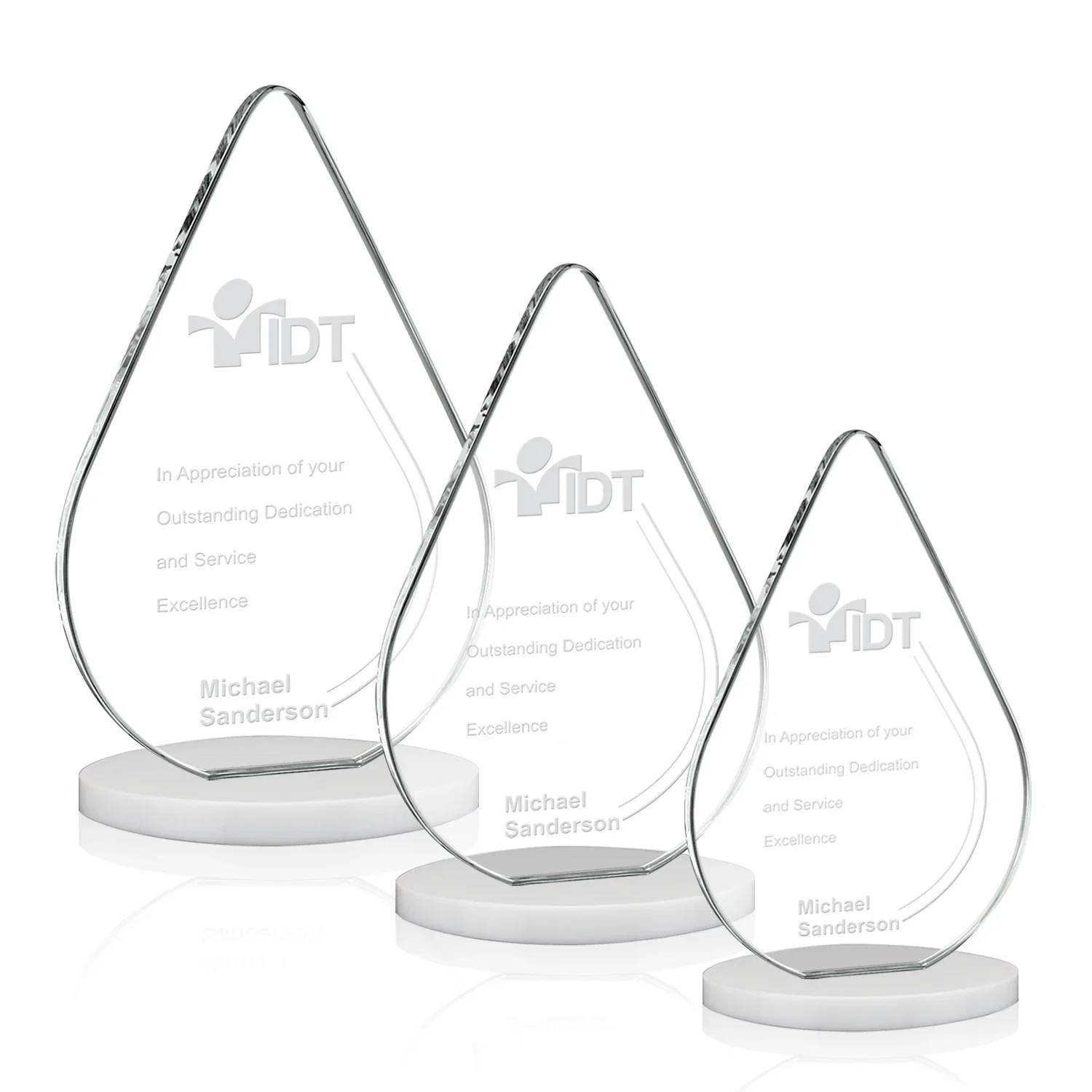 Personalized Starfire Crystal Droplet Award on Rosewood-Toned Round Base for safety achievement programs
