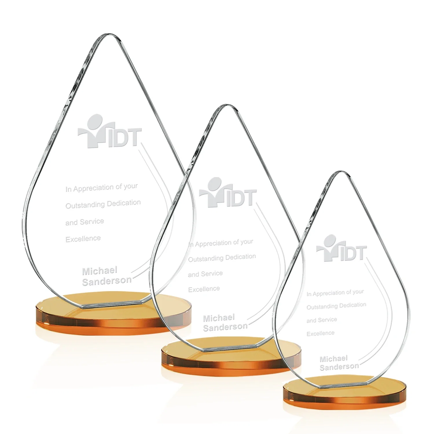 Promotional Starfire Crystal Droplet Award on Rosewood-Toned Round Base for employee recognition
