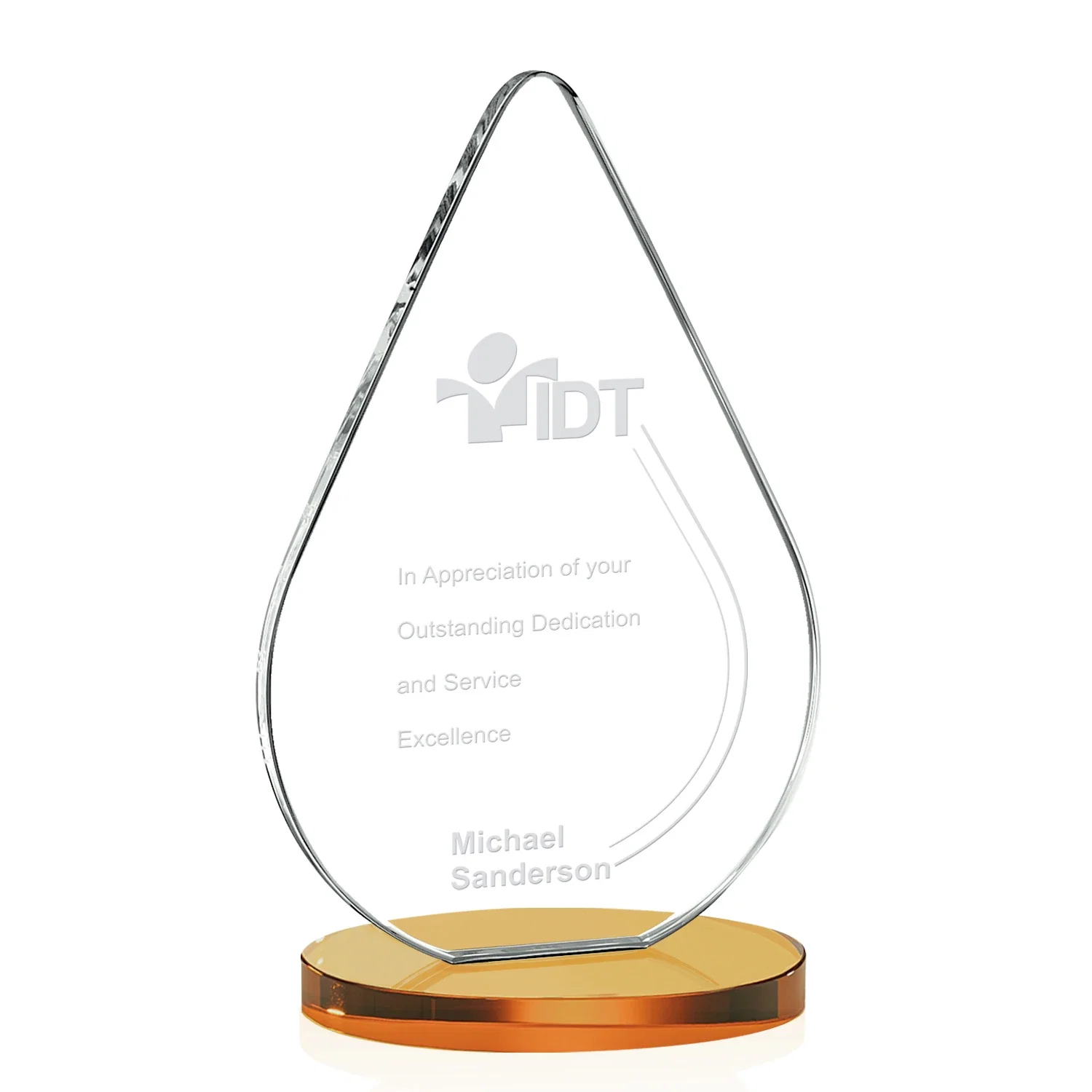 Promotional Starfire Crystal Droplet Award on Rosewood-Toned Round Base for service anniversary gifts
