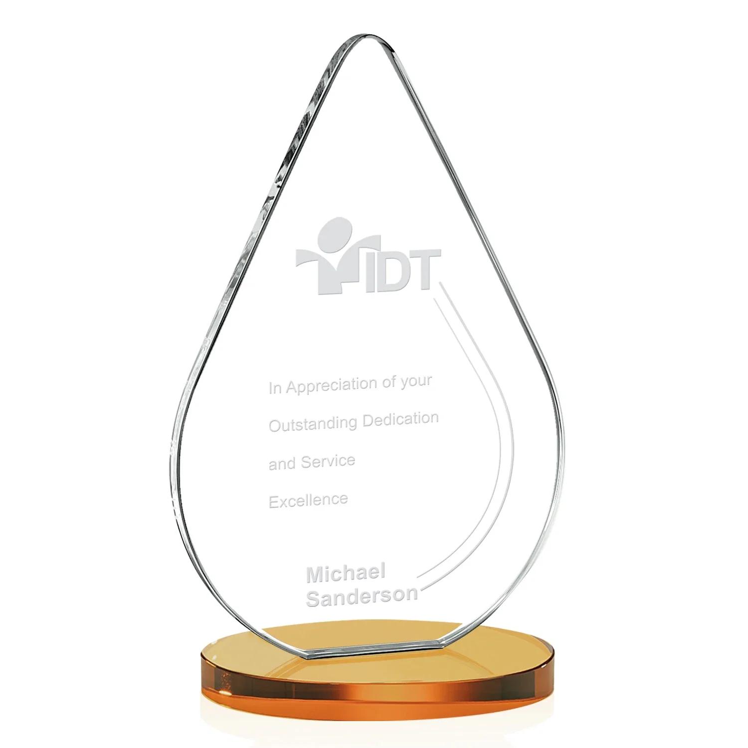 Promotional Starfire Crystal Droplet Award on Rosewood-Toned Round Base for sales achievement awards