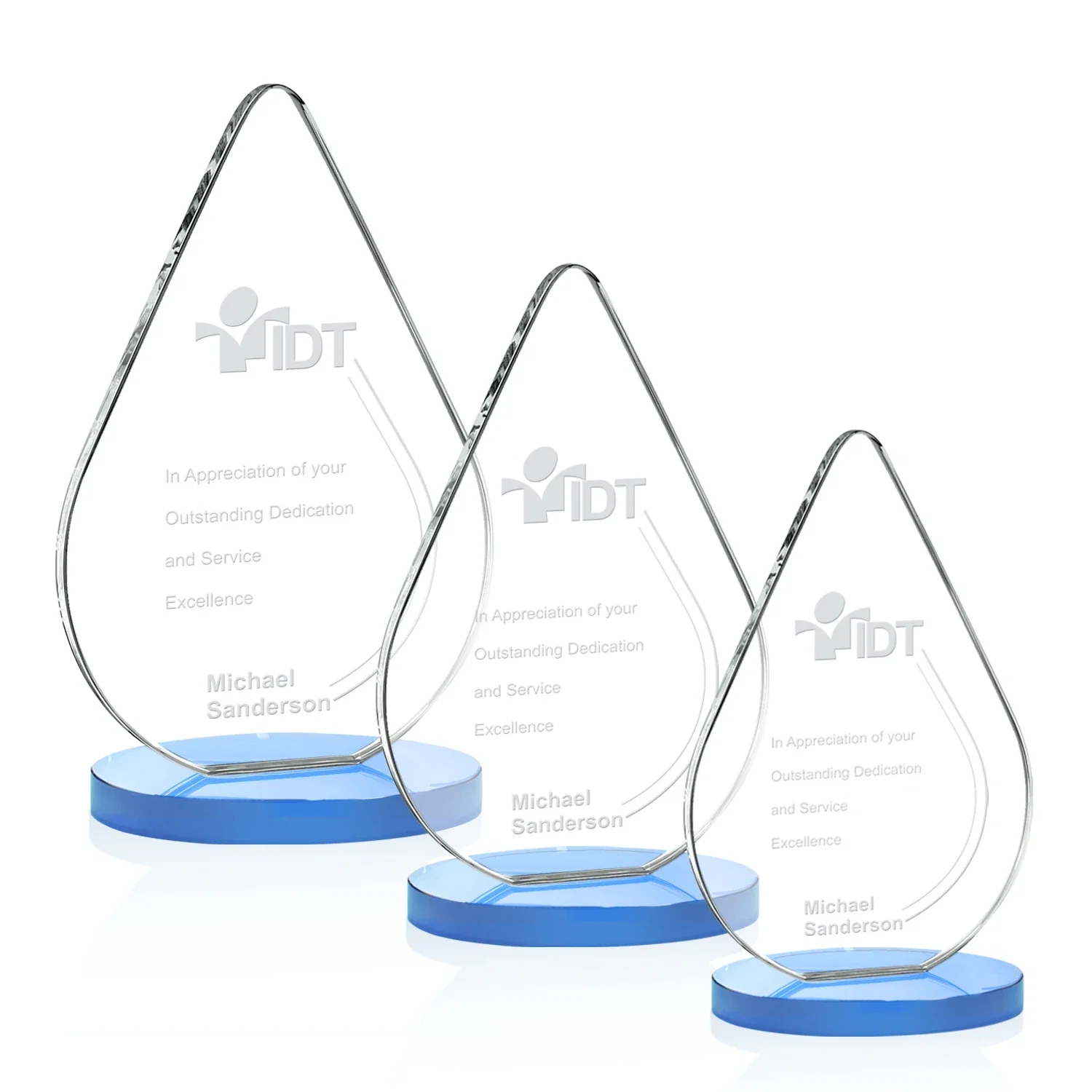 Promotional Starfire Crystal Droplet Award on Rosewood-Toned Round Base for retirement presentations