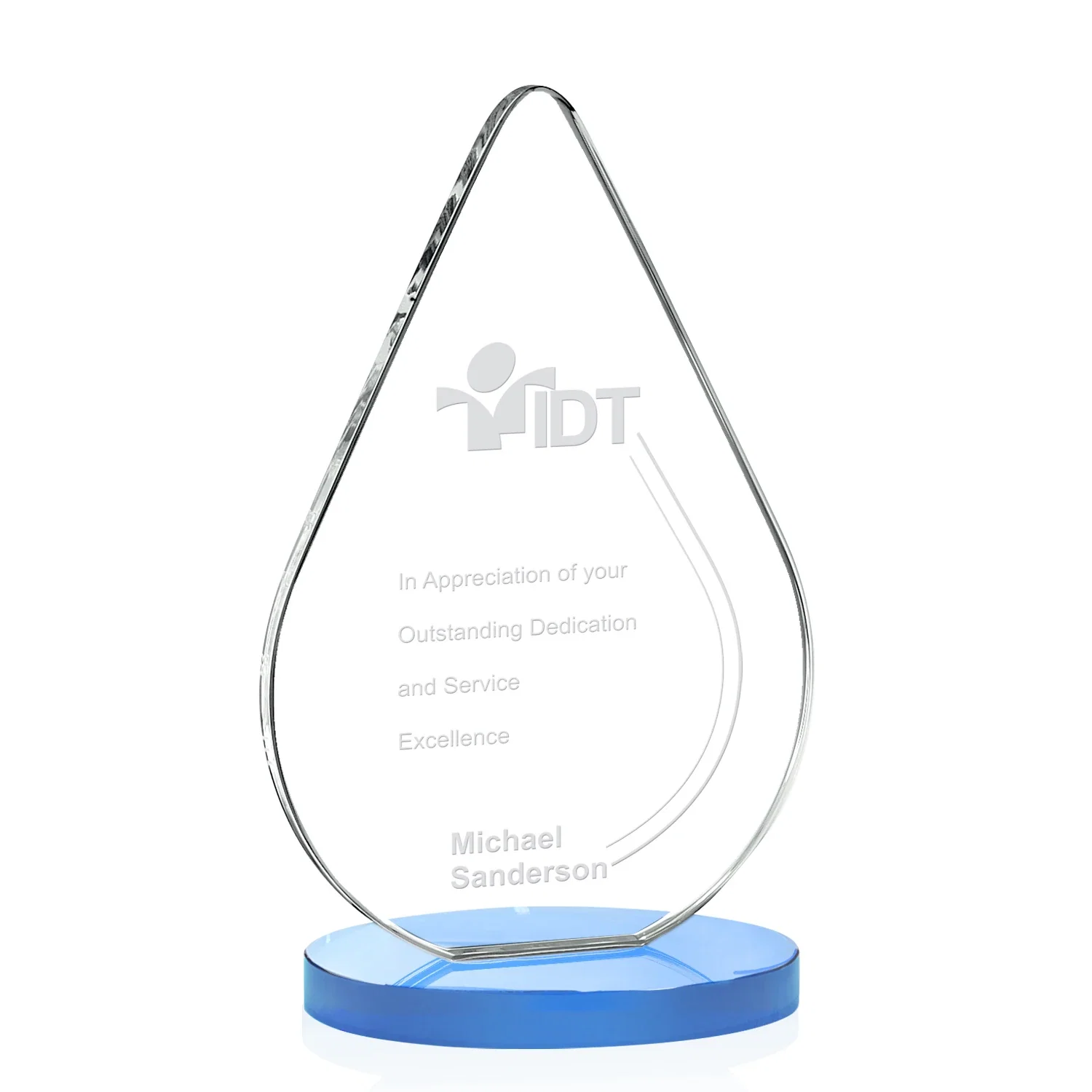 Promotional Starfire Crystal Droplet Award on Rosewood-Toned Round Base for team milestone celebrations
