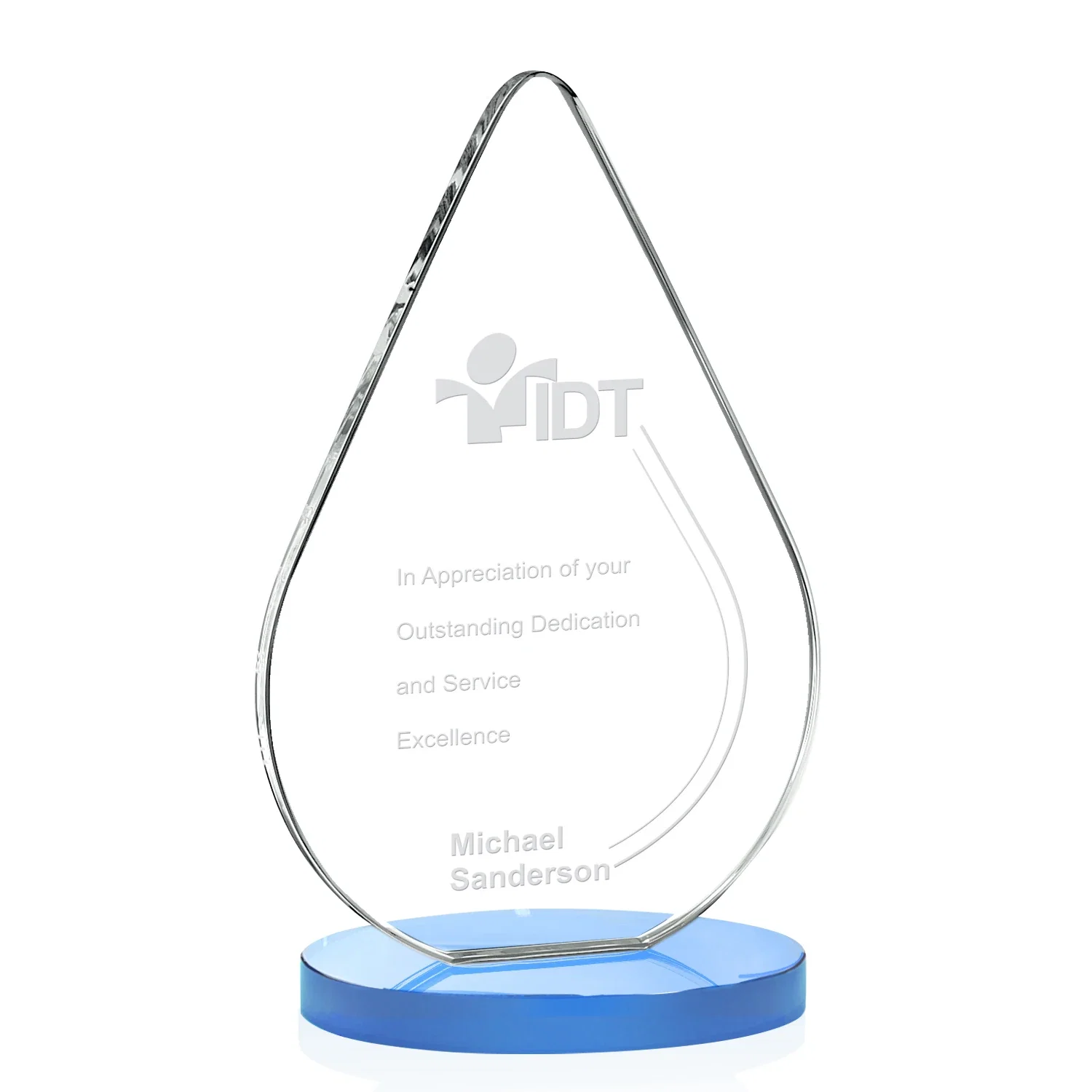 Promotional Starfire Crystal Droplet Award on Rosewood-Toned Round Base for donor appreciation