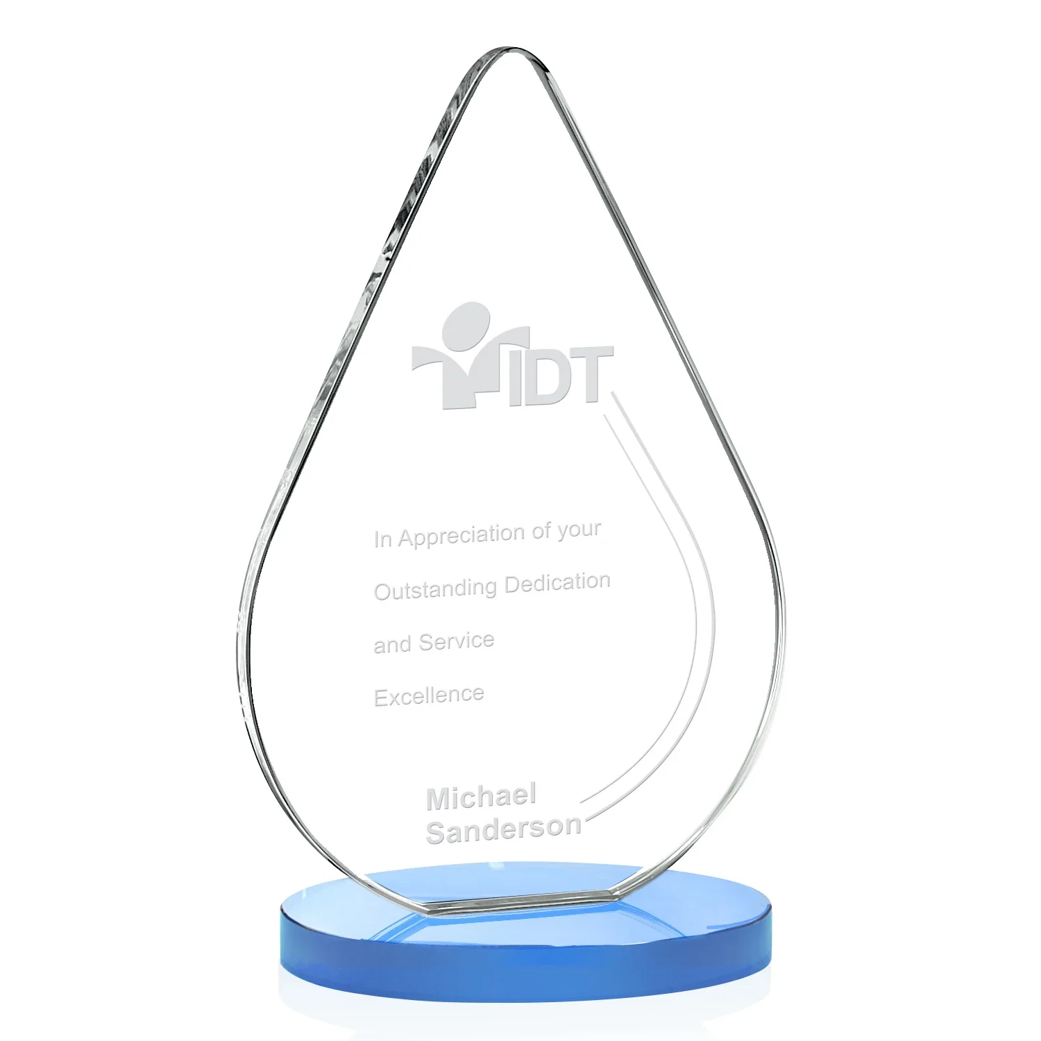 Promotional Starfire Crystal Droplet Award on Rosewood-Toned Round Base for graduation ceremonies