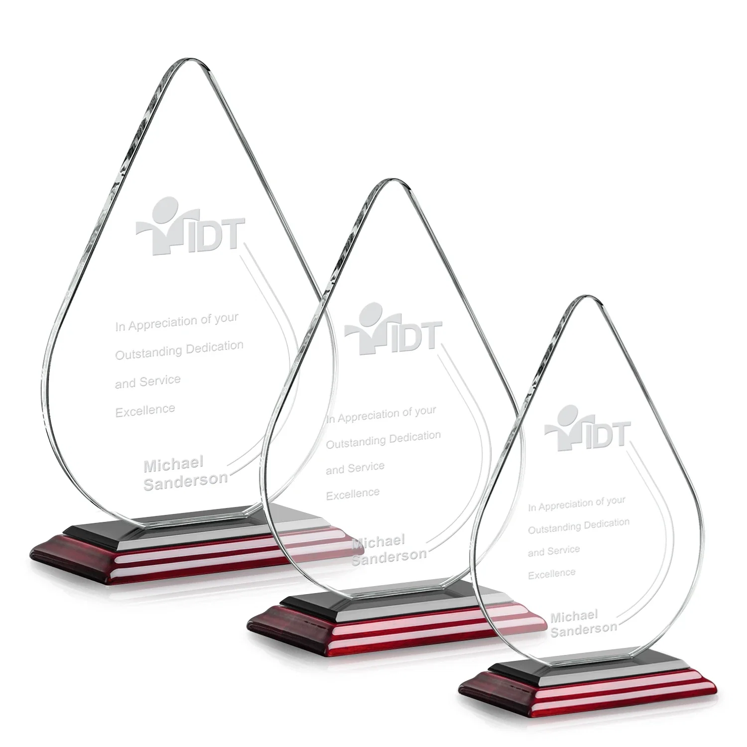 Promotional Starfire Crystal Droplet Award on Rosewood-Toned Round Base for safety achievement programs