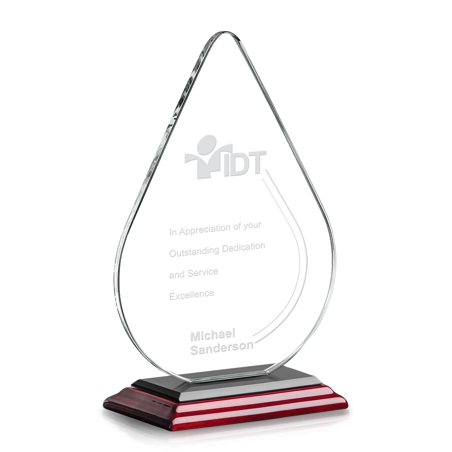 Promotional Starfire Crystal Droplet Award on Rosewood-Toned Round Base for volunteer appreciation